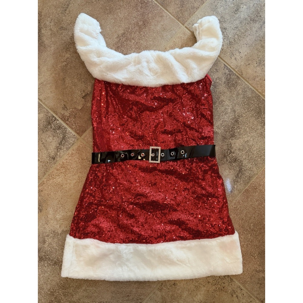 RSLOVE Women's Red Sexy Santa Dress Red Sequin Babydoll With Belt NEW Size Large